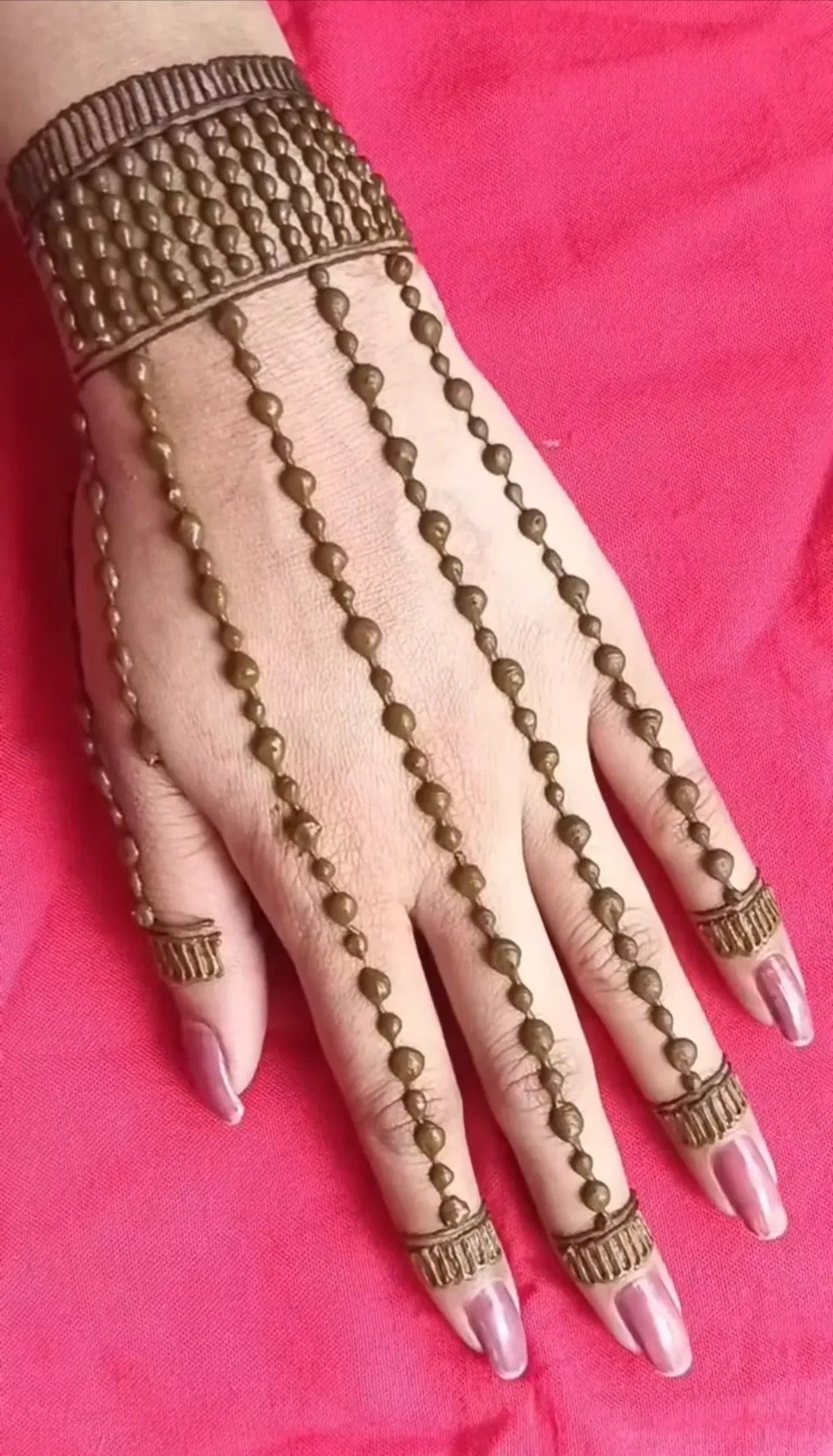 Aesthetic Minimal Back Hand Mehndi Design with Bel and Jaal