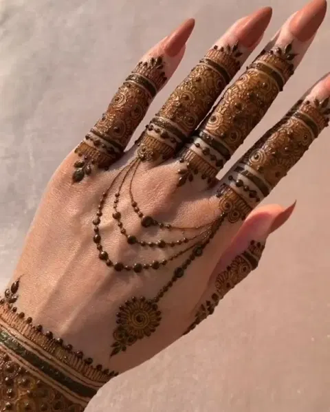 aesthetic jaal back hand mehndi design