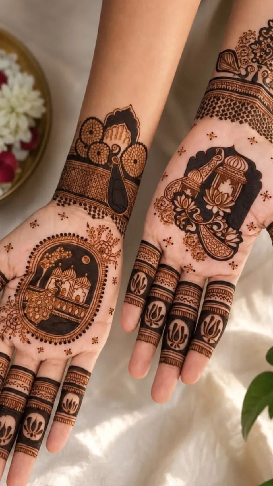 Aesthetic Bridal Full Hand Mehndi Design with Deity and Figures for Shivratri