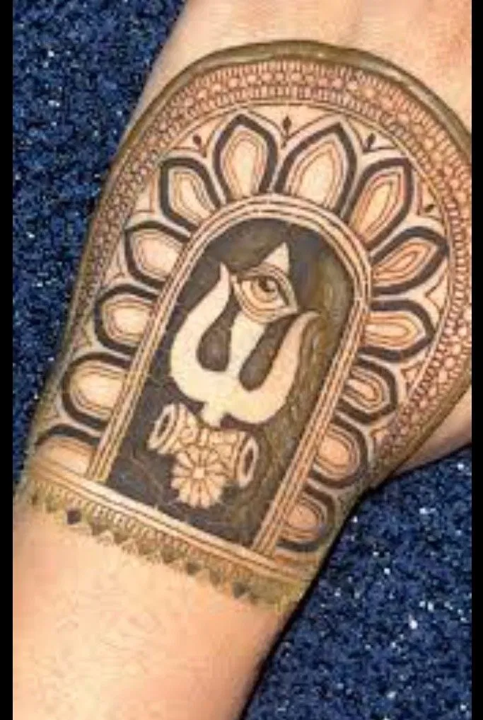 Bridal Simple Arm Mehndi Design with Deity and Moon