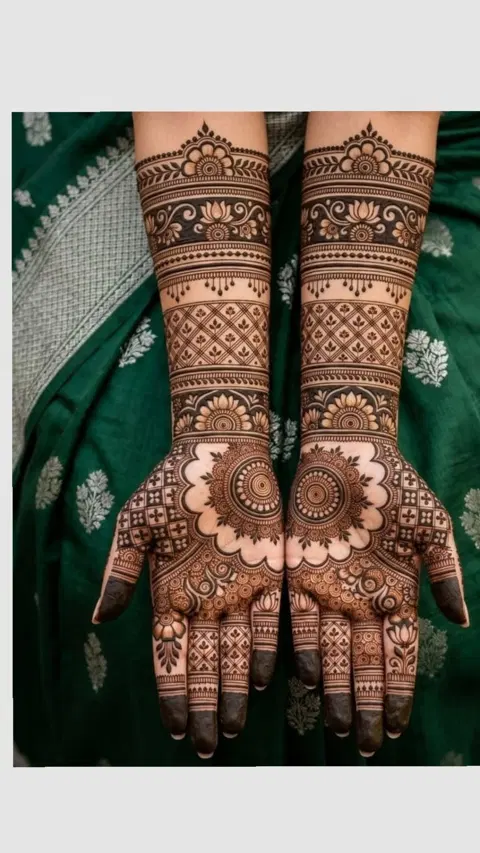 bridal indian circle front hand mehndi design