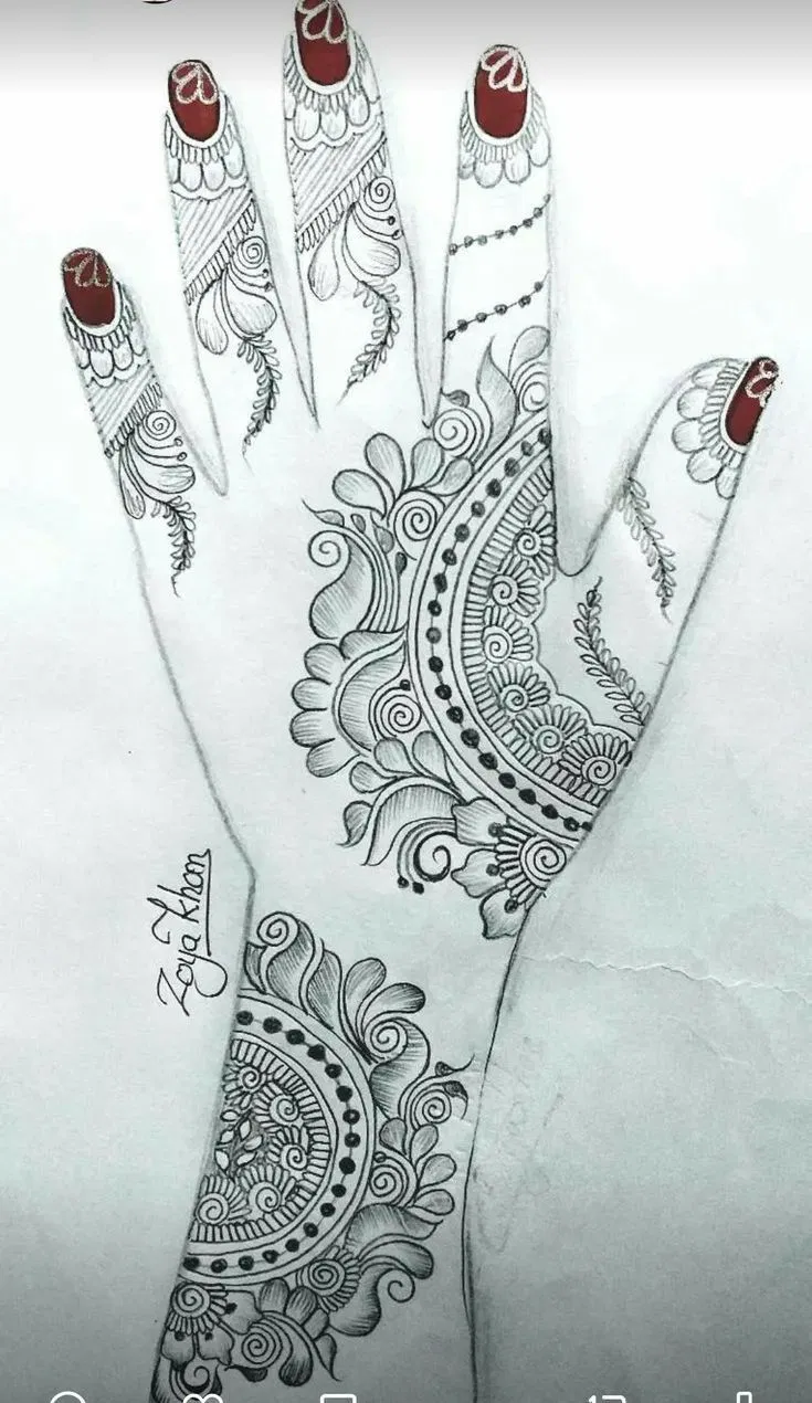 Simple Mehndi Design with Moon (2)