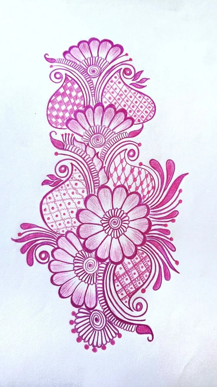 Mehndi Design with Flowers and Lotus