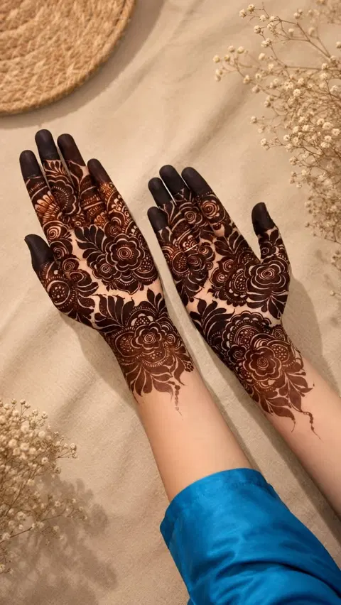 arabic bridal flower finger mehndi design