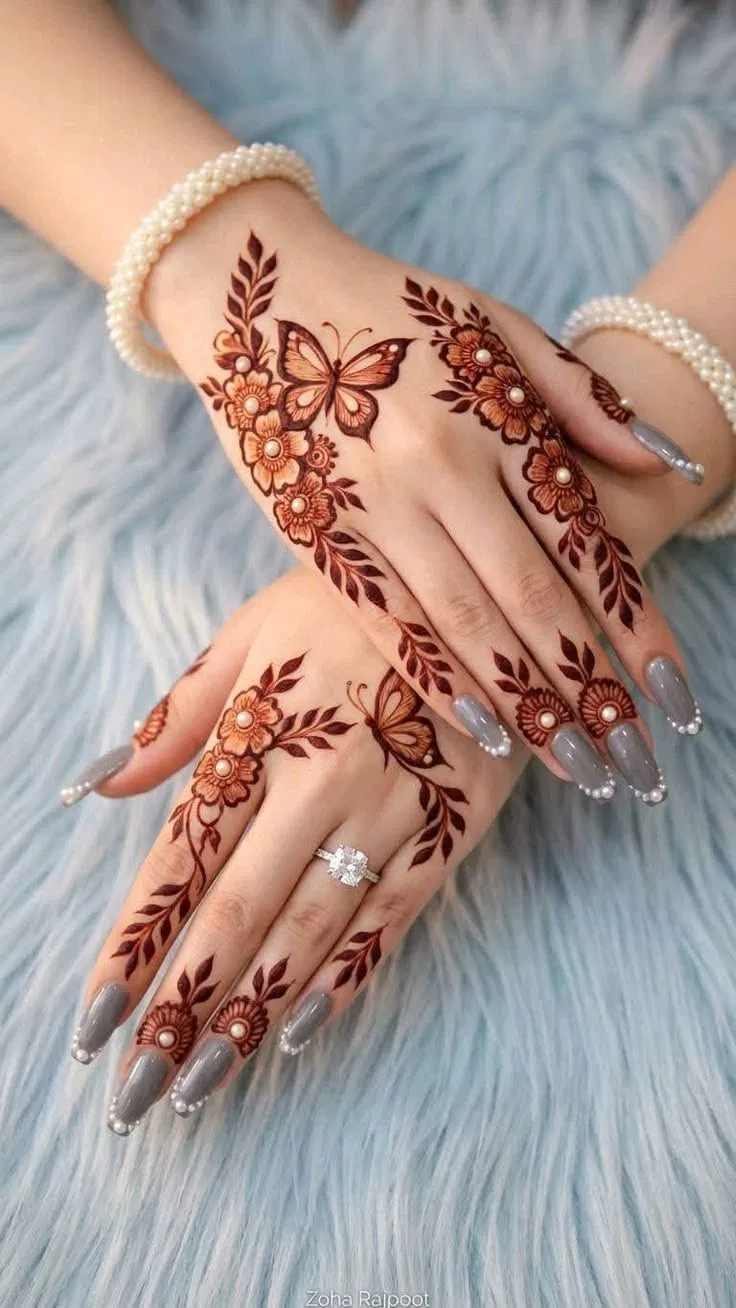 Aesthetic Arabic Back Hand Mehndi Design with Gol Tikki, Flowers and Jaal for Eid (13)