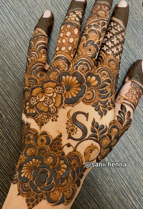 aesthetic arabic flower back hand mehndi design