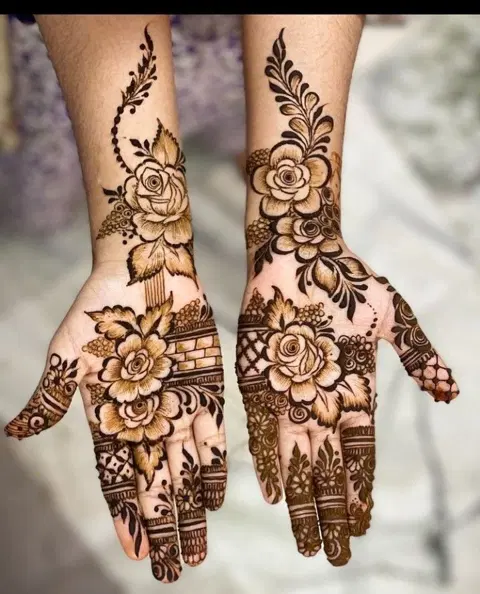 aesthetic bridal flower foot mehndi design