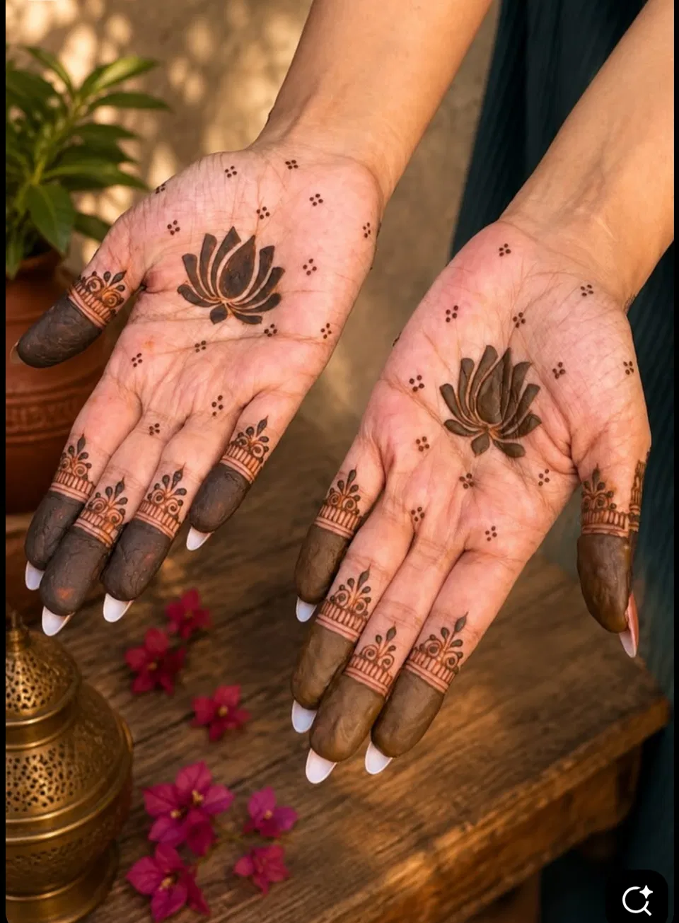 Aesthetic Minimal Front Hand Mehndi Design with Jaal and Lotus (3)