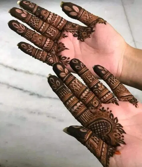 bridal royal jaal finger mehndi design