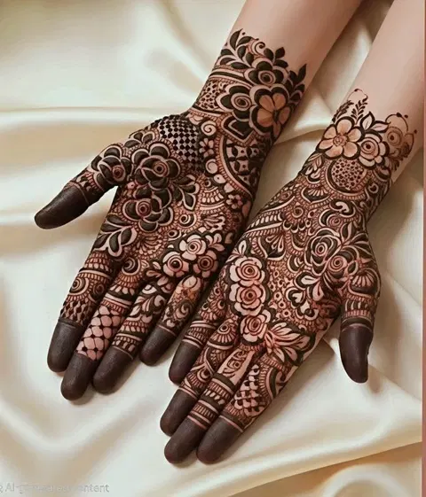 arabic bridal flower finger mehndi design