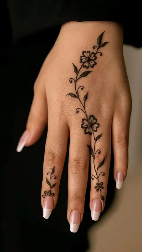 aesthetic arabic flower back hand mehndi design