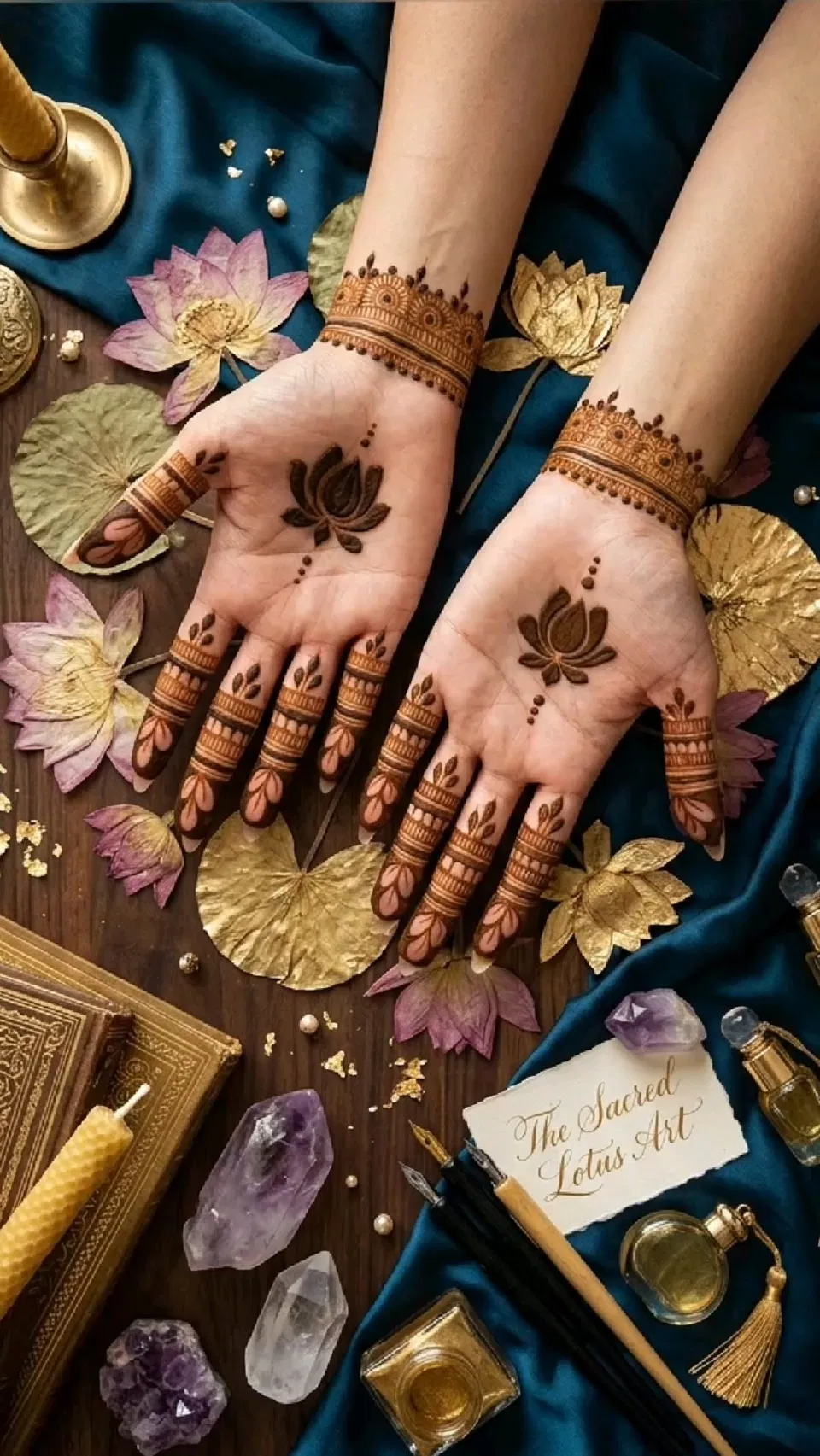 Aesthetic Bridal Finger Mehndi Design with Jaal and Lotus