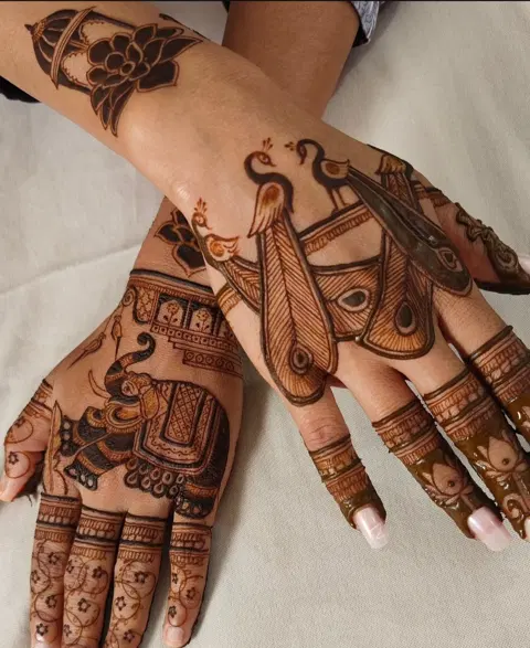 bridal indian figure back hand mehndi design