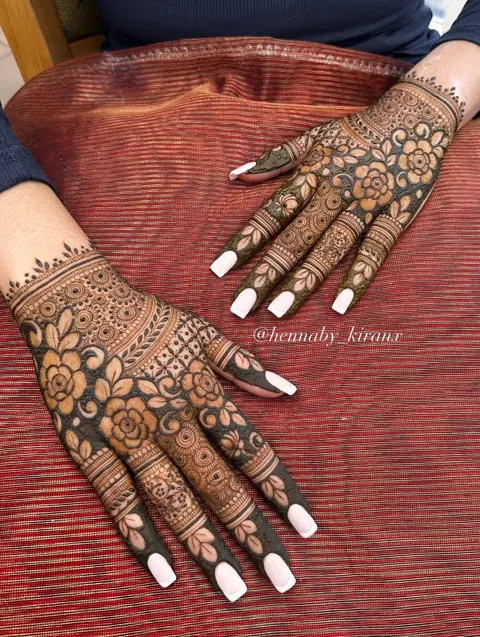 aesthetic bridal figure back hand mehndi design