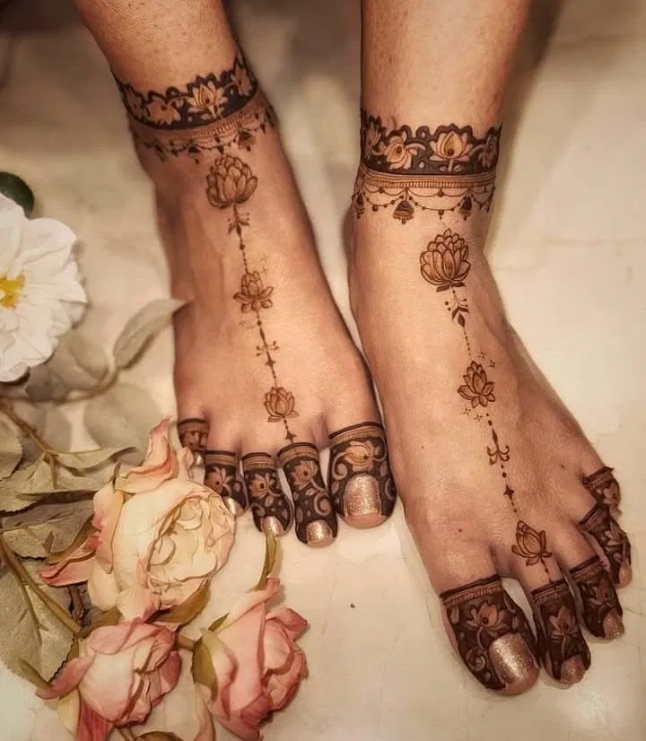 Minimal Simple Back Hand Mehndi Design with Figures and Flowers