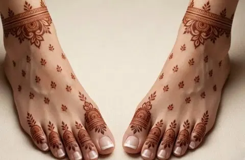 bridal minimal flower foot mehndi design