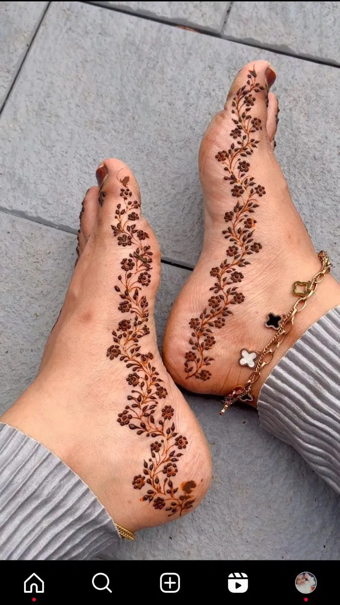 Arabic Simple Foot Mehndi Design with Deity and Peacock