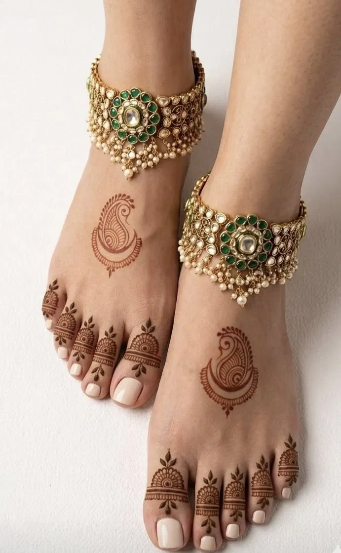 Bridal Simple Foot Mehndi Design with Jaal and Peacock