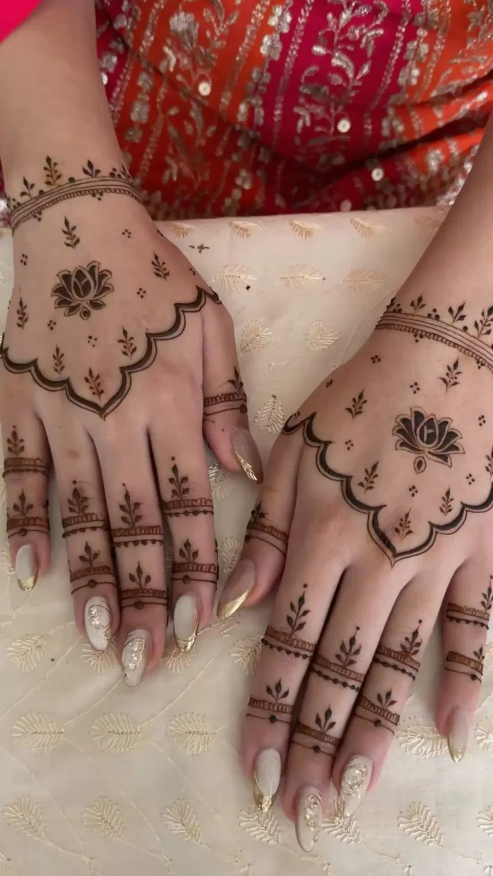 Aesthetic Minimal Back Hand Mehndi Design with Lotus
