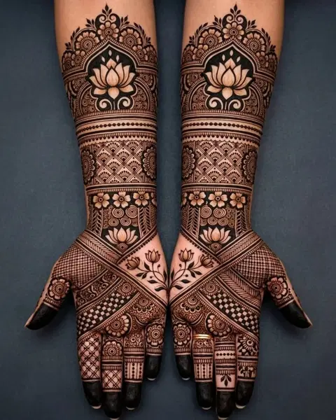 bridal stylish flower finger mehndi design