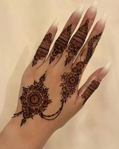 aesthetic arabic jaal back hand mehndi design
