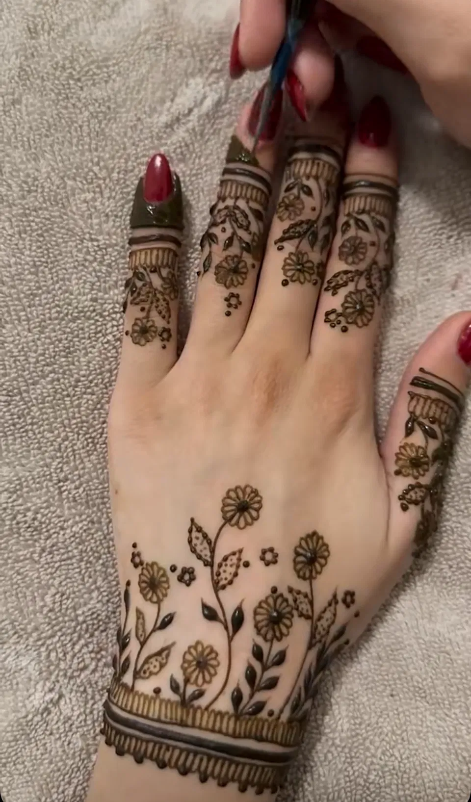 Aesthetic Arabic Back Hand Mehndi Design with Jaal for Engagement