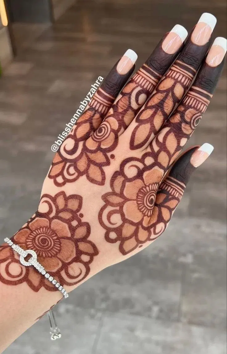 Arabic Dubai Back Hand Mehndi Design with Flowers (9)