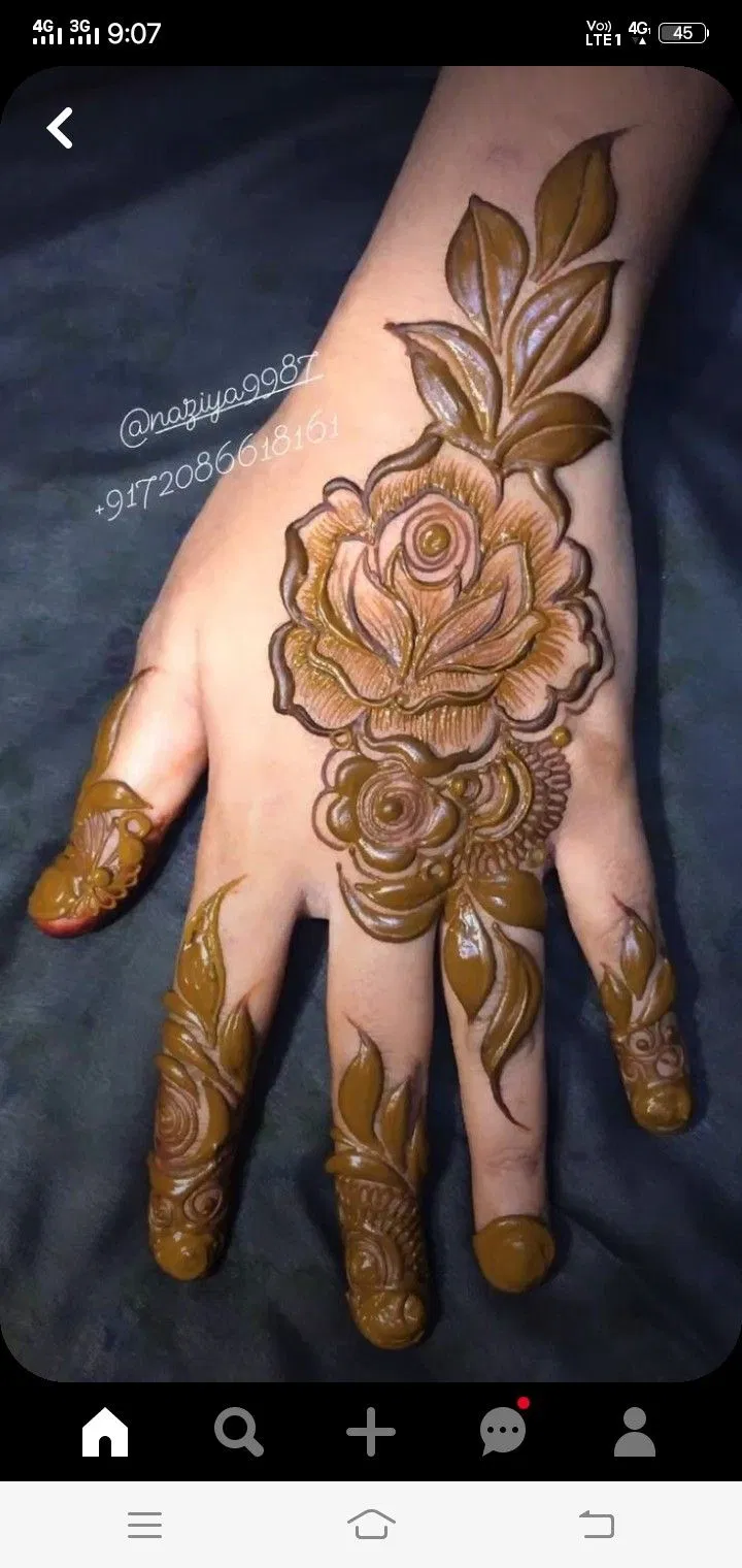 Aesthetic Arabic Back Hand Mehndi Design with Flowers (49)