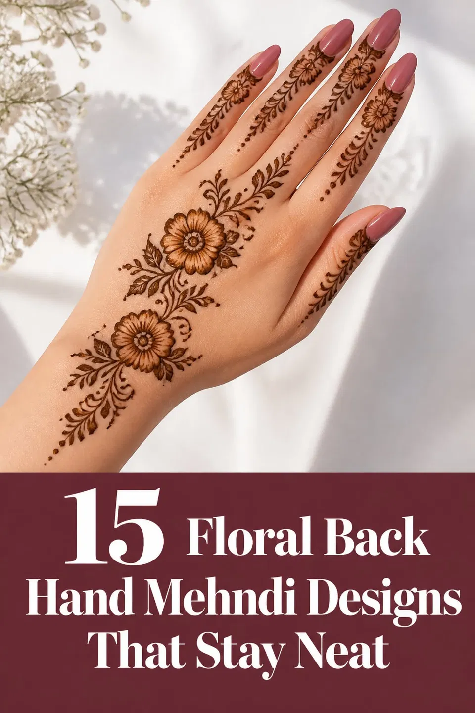 Arabic Back Hand Mehndi Design with Bel and Flowers