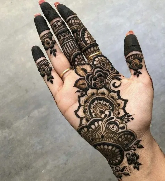Aesthetic Arabic Front Hand Mehndi Design with Bel (6)