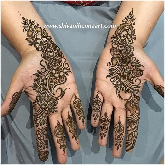 Arabic Simple Front Hand Mehndi Design with Bel, Jaal and Peacock