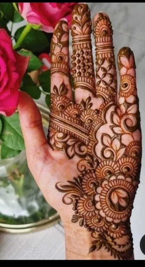 Front Hand Mehndi Design with Bel and Gol Tikki
