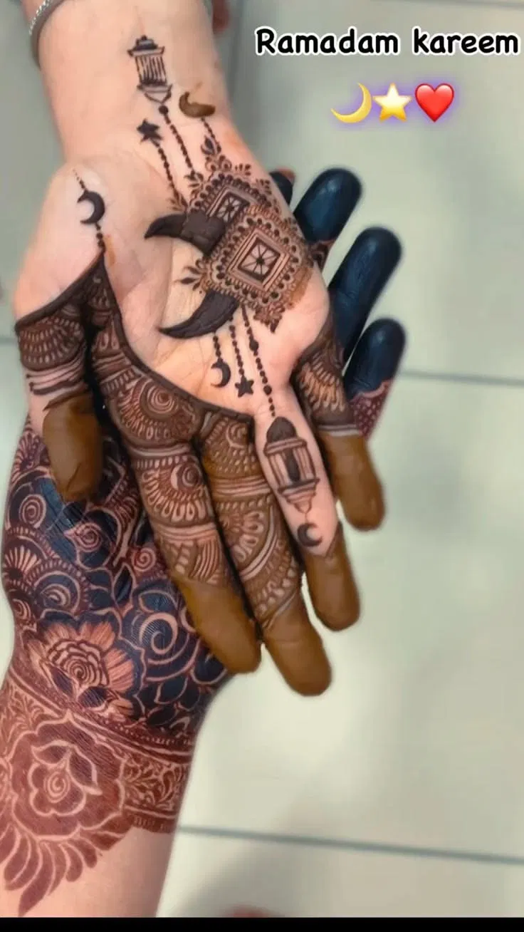 Aesthetic Front Hand Mehndi Design with Moon