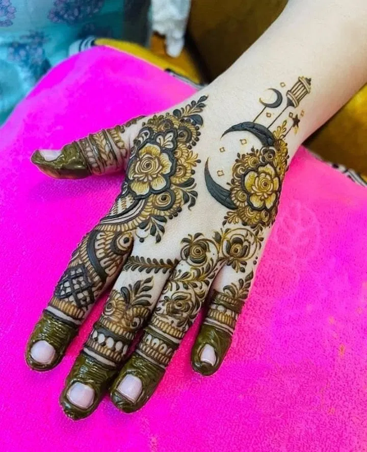 Stylish Full Hand Mehndi Design with Moon