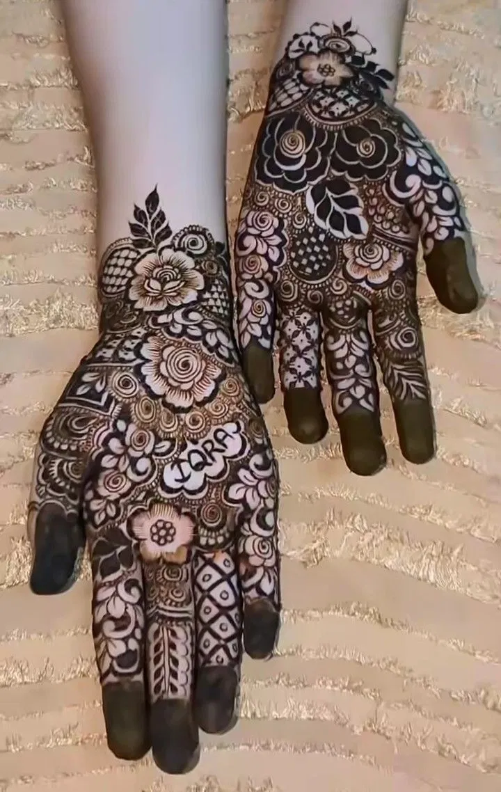 Aesthetic Arabic Front Hand Mehndi Design with Hidden Name