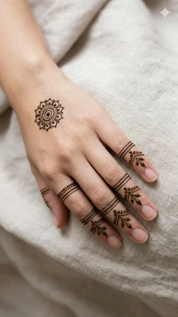Aesthetic Simple Arm Mehndi Design with Gol Tikki and Jaal for Eid