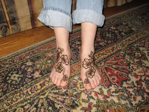 Arabic Minimal Foot Mehndi Design with Deity and Hearts