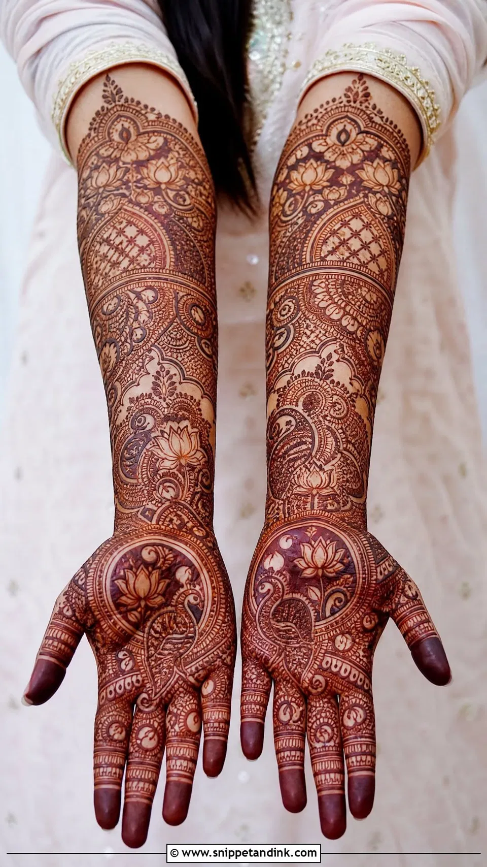 Arabic Bridal Front Hand Mehndi Design with Figures, Flowers and Lotus for Engagement (2)