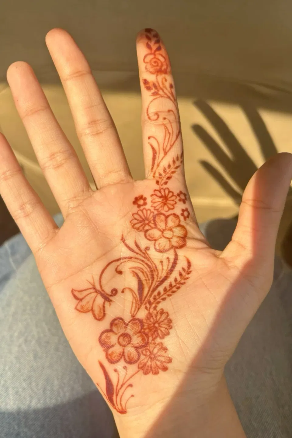 Aesthetic Indian Front Hand Mehndi Design with Bel and Flowers