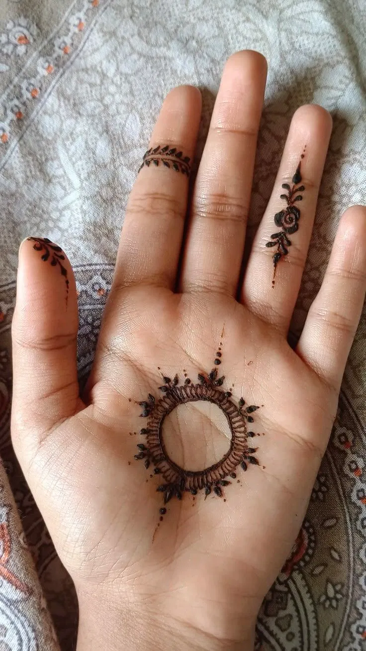 Simple Finger Mehndi Design with Gol Tikki, Flowers and Jaal (4)