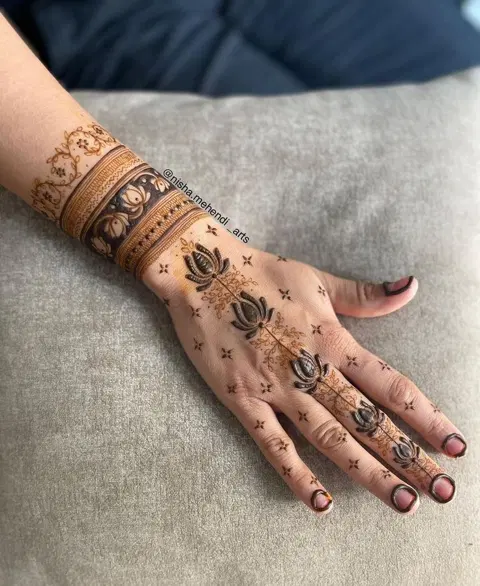 indian minimal jaal back hand mehndi design