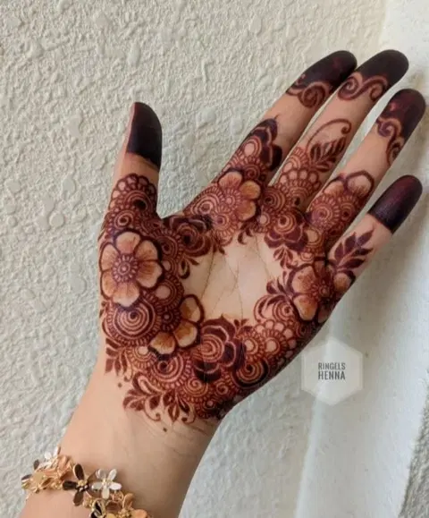 aesthetic bridal flower finger mehndi design