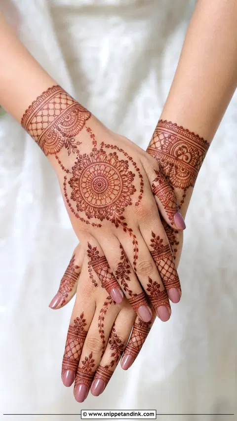 arabic bridal circle back hand mehndi design