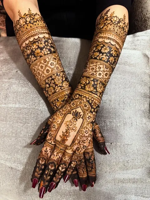 bridal indian jaal arm mehndi design