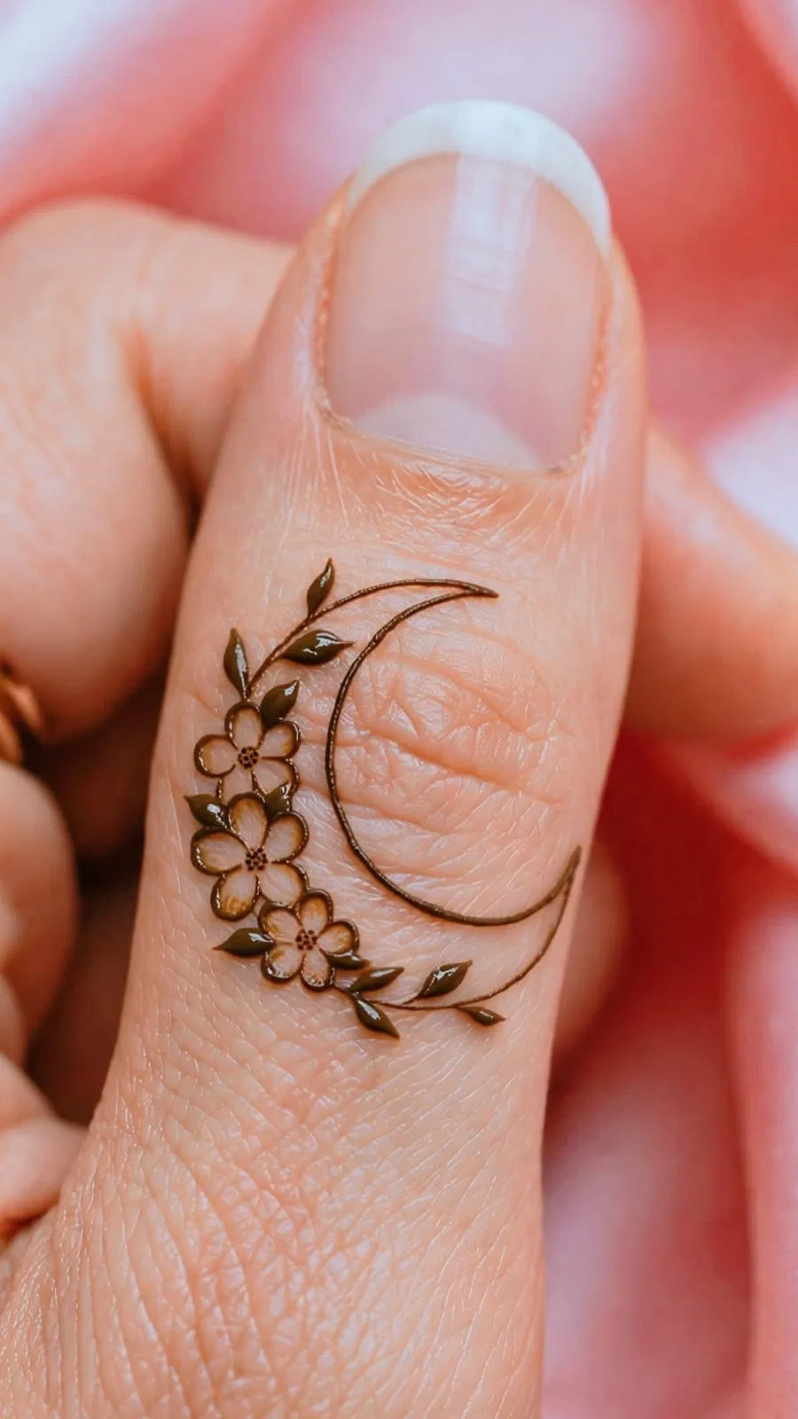 Aesthetic Arabic Back Hand Mehndi Design with Flowers and Moon (4)