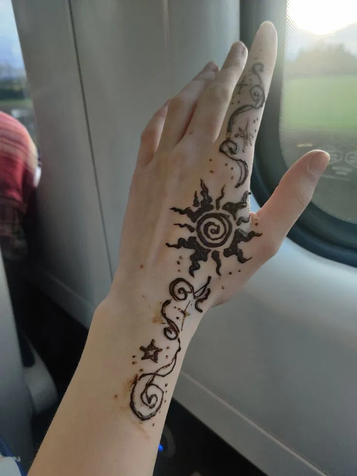 Aesthetic Arabic Front Hand Mehndi Design with Gol Tikki and Moon (6)
