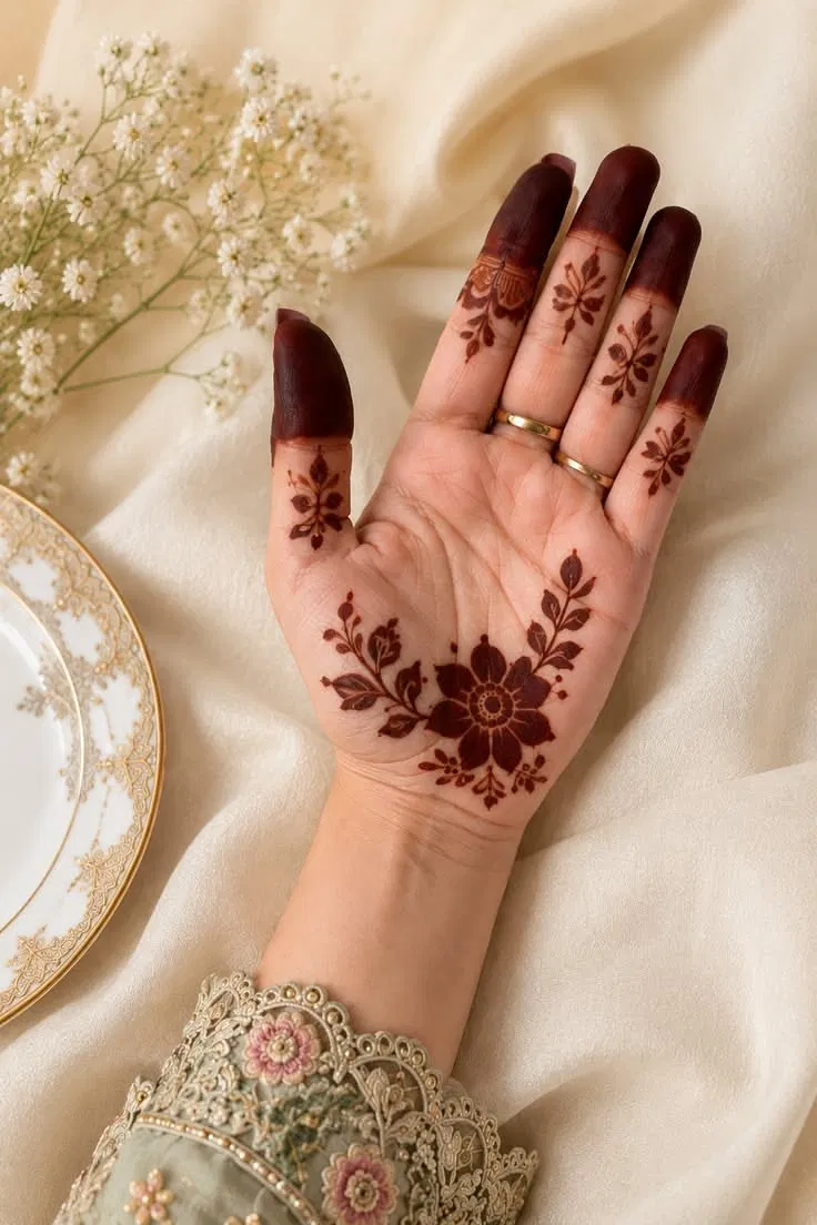 Aesthetic Minimal Finger Mehndi Design with Flowers