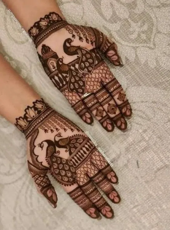 Back Hand Mehndi Design with Peacock