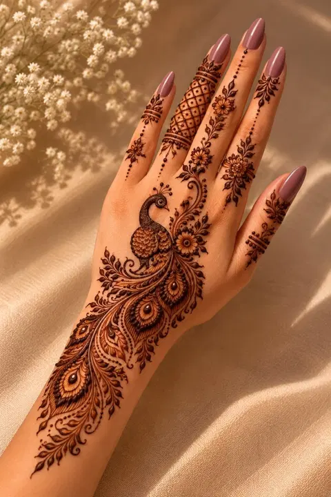 aesthetic bridal circle front hand mehndi design