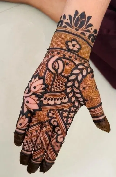 aesthetic bridal lotus arm mehndi design